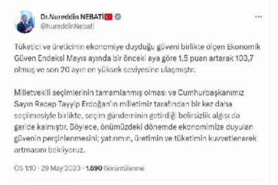 Bakan Nebati: Ekonomik güven endeksi son 20 ayın en yüksek seviyesine ulaştı