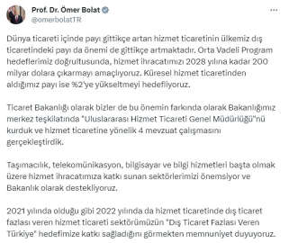 Bakan Bolat: Hizmet ihracatımızı 200 milyar dolara çıkarmayı amaçlıyoruz