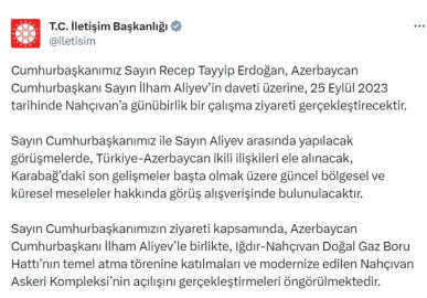 Cumhurbaşkanı Erdoğan, Nahçıvan'a gidiyor
