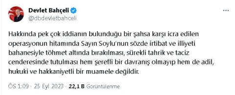 Bahçeli: MHP, Süleyman Soylu'nun sonuna kadar arkasındadır
