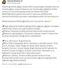 Bakan Özhaseki'den yağış uyarısı