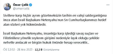 Çelik: Netanyahu'nun Cumhurbaşkanımızı hedef alan sözleri yok hükmündedir