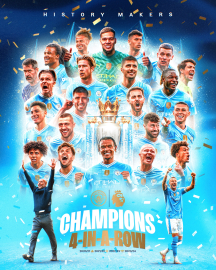 Premier Lig'de üst üste 4. kez şampiyon Manchester City