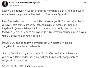 Kuzey Makedonya'daki yangında yaralanan 3 kişi, ambulans uçakla İstanbul'a getiriliyor