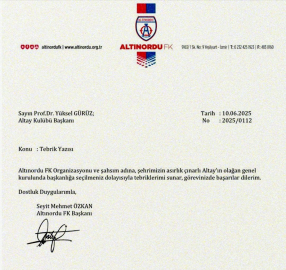 Altınordu Başkanı Özkan'dan Altay Başkanı Gürüz'e tebrik mesajı