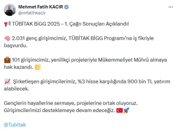 Bakan Kacır: TÜBİTAK BiGG sonuçları açıklandı