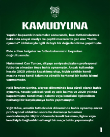 12 Bingölspor: Futbolcularımız, kendi maçlarına bahis yapmamıştır